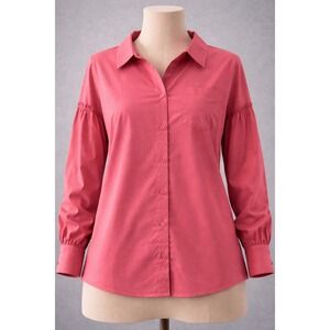 Candace Cameron Bure Rose Pink Ruffle Sleeve Button Down Shirt XXS
